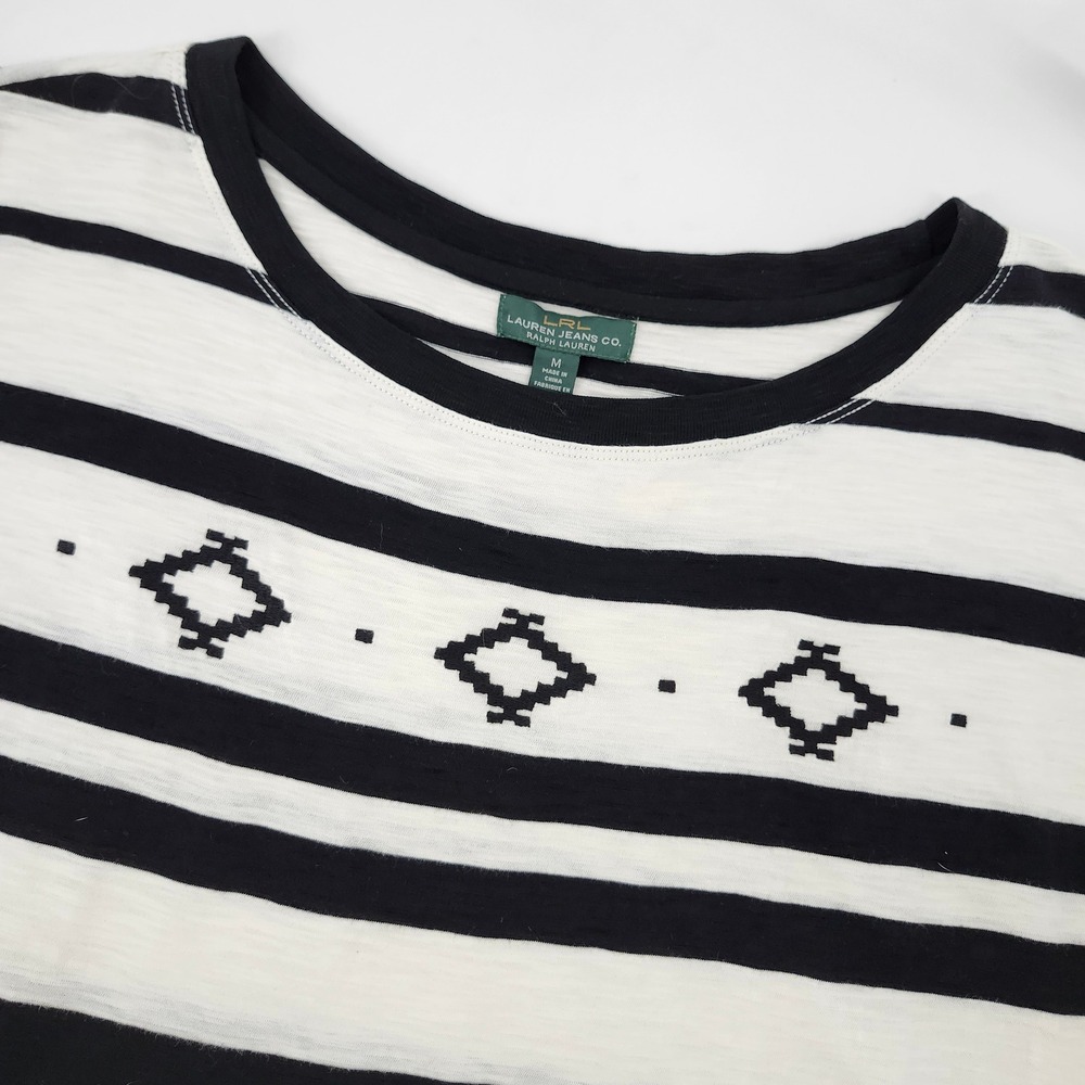 Lauren Ralph Lauren Womens Southwest Aztec Top Size M Cowgirl Rodeo Black White